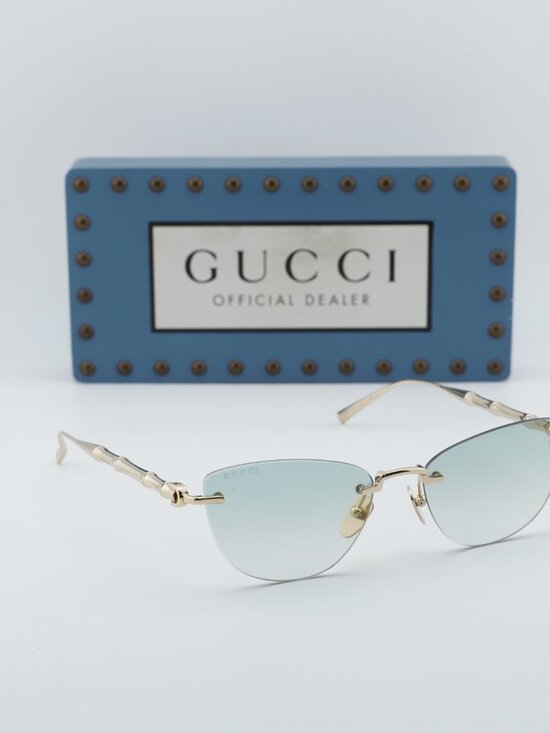 Gucci GG2063S 003 Cat Eye Sunglasses - Shiny Endura Gold/Green Gradient Mirror main image 10